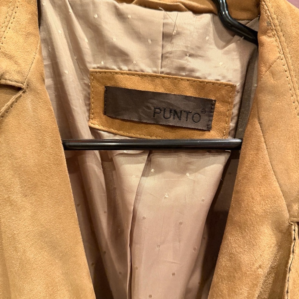 Punto 100% Suede Leather Trench Coat Tan Coffee - Picture 3 of 10